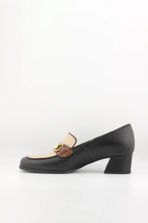 DFC Relax Leather Block Heel Loafers with Chain